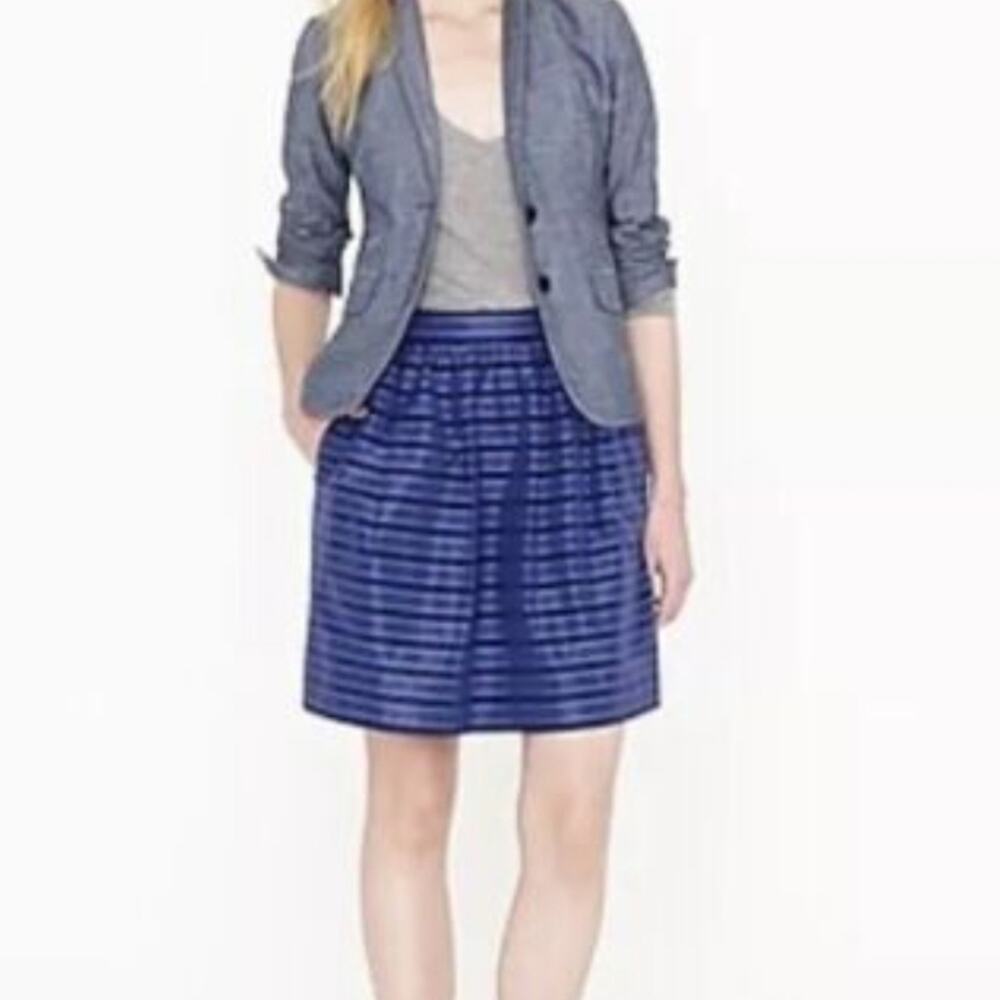 J. Crew Stripe Taffeta Mini Skirt Blue Size 2 Cotton Silk Blend A-line, Summer
